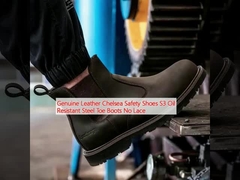 असली चमड़े के चेल्सी सुरक्षा जूते एस 3 तेल प्रतिरोधी स्टील पैर की जूते कोई फीता नहीं