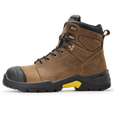 खरीदें Brown Microfiber Leather Security Work Boots with European Standard Steel Toe and Custom Logo Box Packaging online manufacture