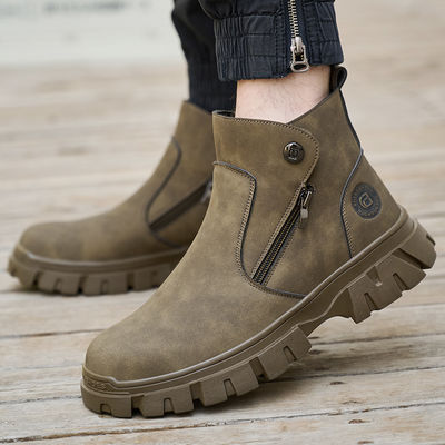 खरीदें Wheat Men's Welding Safety Shoes With Steel Toe Safety Boots Microfiber Leather Work Boots With Rubber Sole Anti-stab Kevlar Work Shoes online manufacture